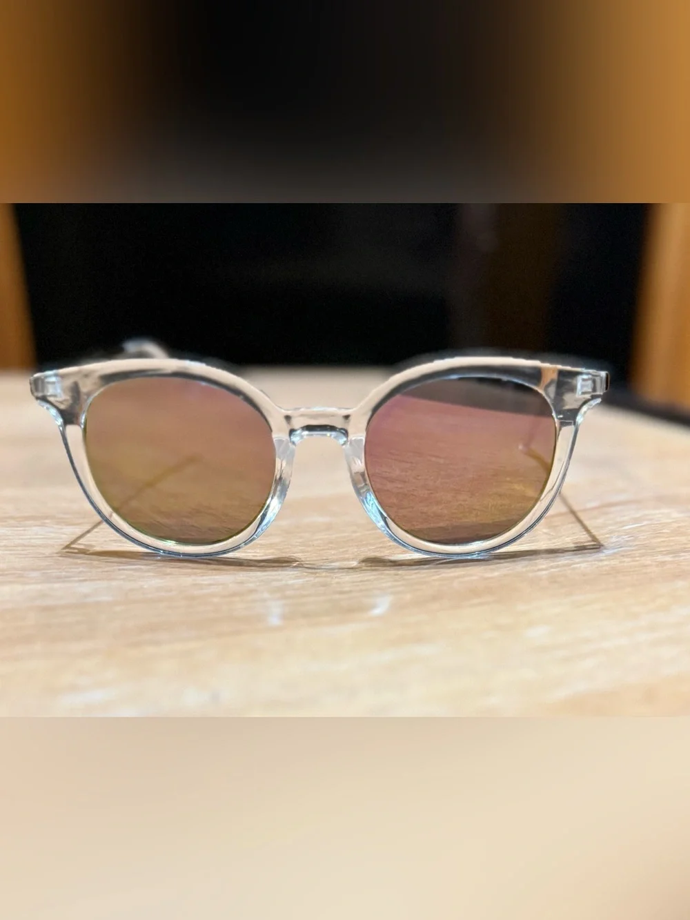 Oscar by Oscar de la Renta Sunglasses Clear Frame Pink Green Mirrored Lenses NEW
